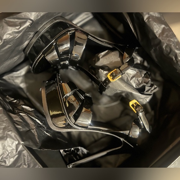 $1150 Sz 36-6 YSL Yves Saint Laurent black Patent Leather Platform Tribute Heel - Picture 8 of 10